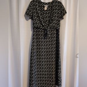 VTG PROMISES PROMISES Dress Size 12 Maxi Long black white Pattern